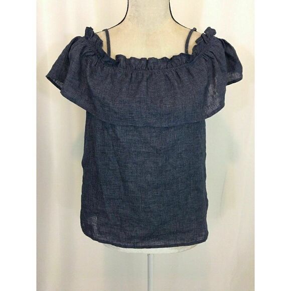 Splendid Womens Solid Navy Blue Jean Print Short Sleeve Tank Top Small - Picture 1 of 7